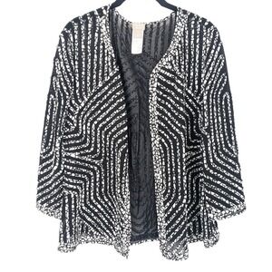 Chicos Travelers Jacket Womens Medium Black Sheer Geometric Open‎ Front Mature